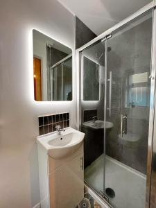 班戈北爱尔兰Bangor Central Apartments的一间带水槽和淋浴的浴室