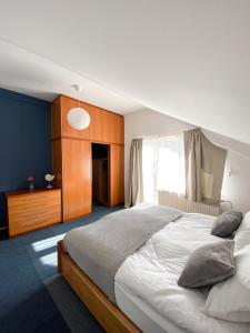 伦达瓦Fado Apartments Lendava的一间卧室设有一张大床和一个窗户。