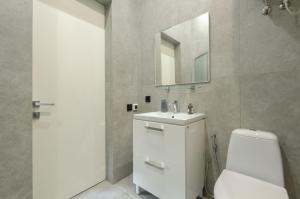 基辅Smart App near Railway Station Kvartet 3C的一间带卫生间、水槽和镜子的浴室