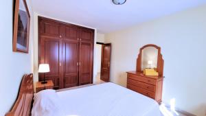 塞博河畔卡莱塔La Graciosa Camelia Beach Vistas Mar的一间卧室配有一张床、梳妆台和镜子