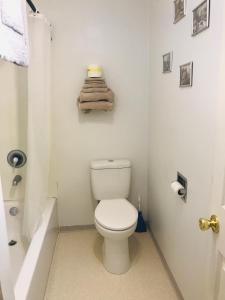 希尔城Black Hills Motel at Quail's Crossing的白色的浴室设有卫生间和浴缸。