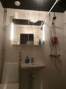 新考蓬基Ylimmän kerroksen luksusnäkymät ydinkeskustassa的一间带水槽和镜子的浴室