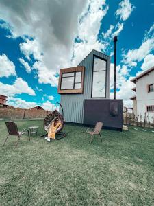 坎巴拉Tiny House Cambará的坐在草地顶上的一个小房子