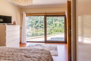 辛方伊什Casa da Barragem Douro的一间卧室设有美景大窗户