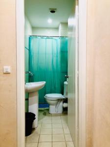 突尼斯Hotel Dar Ali的浴室配有卫生间、盥洗盆和淋浴。