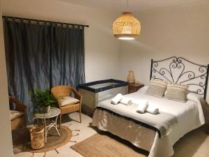 Valles de OrtegaTranquila casa rural en el centro de Fuerteventura的一间卧室配有一张床和一架钢琴