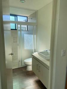 底拉斯卡拉PRECIOSA CASA NUEVA UNA PLANTA NAMASTE的白色的浴室设有卫生间和水槽。