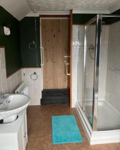 斯内蒂瑟姆York Cottage a period character 2 bedroom cottage的带淋浴、盥洗盆和卫生间的浴室