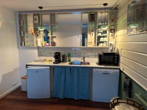赞丹Het Kraaienest的厨房配有白色橱柜和水槽