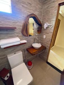 图托亚Pousada Baluarte的一间带水槽、卫生间和镜子的浴室