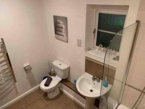 巴里Modern Apartment in Barry Waterfront的白色的浴室设有卫生间和水槽。