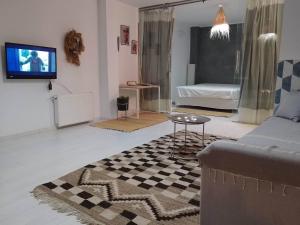西迪·布·赛义德SidiBou House的带沙发和电视的客厅