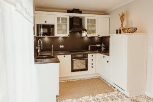 韦尼格罗德Waldchalet Am Steinberg的厨房配有白色橱柜和水槽