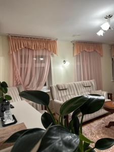 派尔努Embrace Hotel & Apartments的客厅配有沙发和植物桌子
