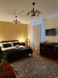 派尔努Embrace Hotel & Apartments的一间卧室配有一张床和一台平面电视