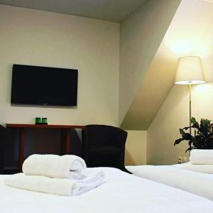 JenečUbytování u Smrku的酒店客房设有一张床和墙上的电视