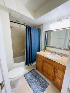 巴尔的摩Cozy home with rooftop deck-downtown baltimore的浴室配有卫生间水槽和淋浴。