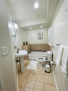 巴尔的摩Cozy home with rooftop deck-downtown baltimore的带浴缸、卫生间和盥洗盆的浴室
