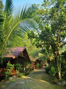 达叻府苏察纳里兰戈普度假村的前面有棕榈树的房子