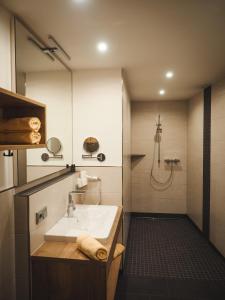 Hammelburg- Obererthal苏姆斯特恩乡村旅馆的一间带水槽和淋浴的浴室