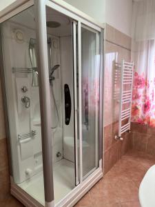 奇尔奥马里纳Appartamenti Estivi的一间带卫生间的浴室内的玻璃淋浴间