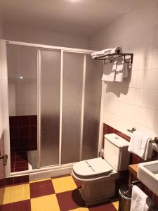 阿特佛拉斯尤卡斯酒店的带淋浴、卫生间和盥洗盆的浴室