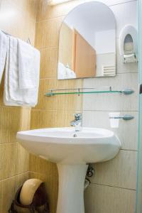 阿拉德Hotel Riga的浴室配有盥洗盆、镜子和毛巾