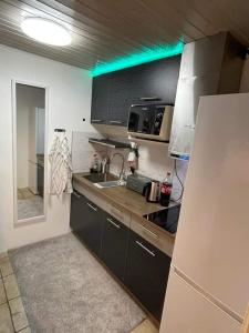 LyckebyÖLJERSJÖ COTTAGE的一间带水槽和冰箱的小厨房