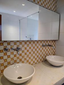 里约热内卢Luna Rossa Guest House的一间带水槽和镜子的浴室