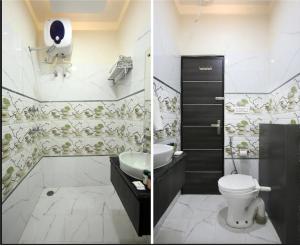 UnnāoHotel Cross Road By WB Inn的浴室的两张照片,配有卫生间和水槽
