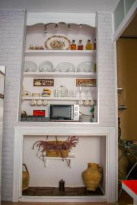 萨莫拉AREZA Con GARAJE的厨房配有微波炉和餐具架