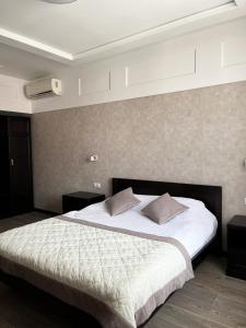 切尔诺夫策Sun Lidia的卧室配有一张带白色床单和枕头的大床。