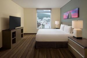 蒙特雷Hyatt House Monterrey Valle San Pedro的配有一张床和一台平面电视的酒店客房