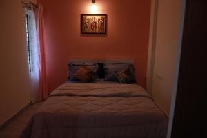 古鲁瓦尤尔AVANTI CASTELLO的卧室配有红色墙壁内的一张床