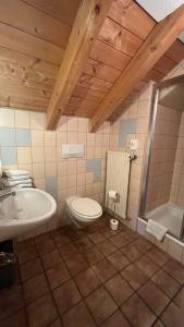 阿尔高内的伊门施塔特Landgasthof Jägerhaus的浴室配有卫生间、盥洗盆和浴缸。
