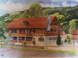 阿尔高内的伊门施塔特Landgasthof Jägerhaus的山底餐厅画