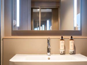 梅朗梅朗格勒诺布尔美居酒店的浴室水槽和2个肥皂瓶