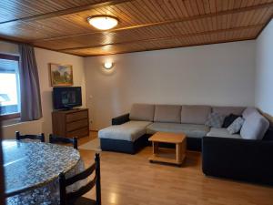 克拉尼斯卡戈拉Apartma Kramar Podkoren的客厅配有沙发和桌子
