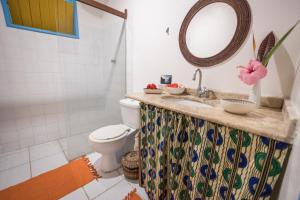 伊尔哈德博伊巴Pousada Canoa Nativa的一间带水槽、卫生间和镜子的浴室