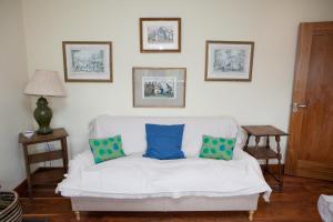 斯莱恩The River House的客厅配有白色沙发及两个蓝色枕头