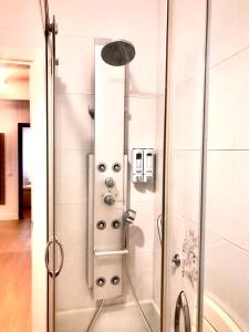 拉科鲁尼亚Piso Cuatro Caminos的浴室里设有玻璃门淋浴