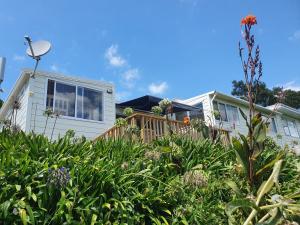 旺阿帕劳阿Stanmore Bay Beachfront Cottage的前面有花园的房子