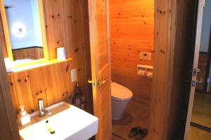 白马村苹果树山林小屋的一间带卫生间和水槽的浴室