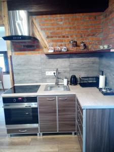 斯克拉斯卡波伦巴Apartament Karamba的厨房配有水槽和炉灶