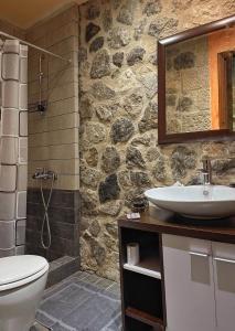 波利兹罗松Ocazzia of Parnassos的石质浴室设有水槽和卫生间