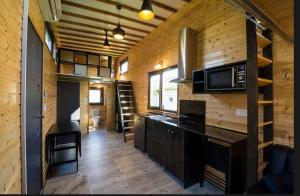 ErtlTiny House Birner Ertl的厨房配有炉灶和微波炉。