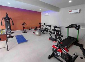 BijiloAminah’s Space - Jobz Luxury Rental的健身房,室内配有几辆健身自行车