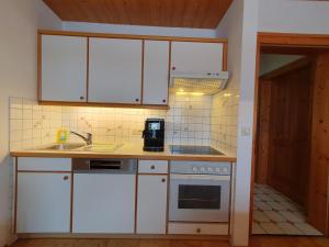 弗拉绍Appartements Winter Anita的厨房配有白色橱柜和水槽