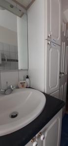 埃基斯蒂尔Country House Tokastaðir的浴室设有白色水槽和镜子