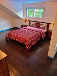SinnamaryRésidence JB的一间卧室配有一张床铺,床上铺有红色毯子